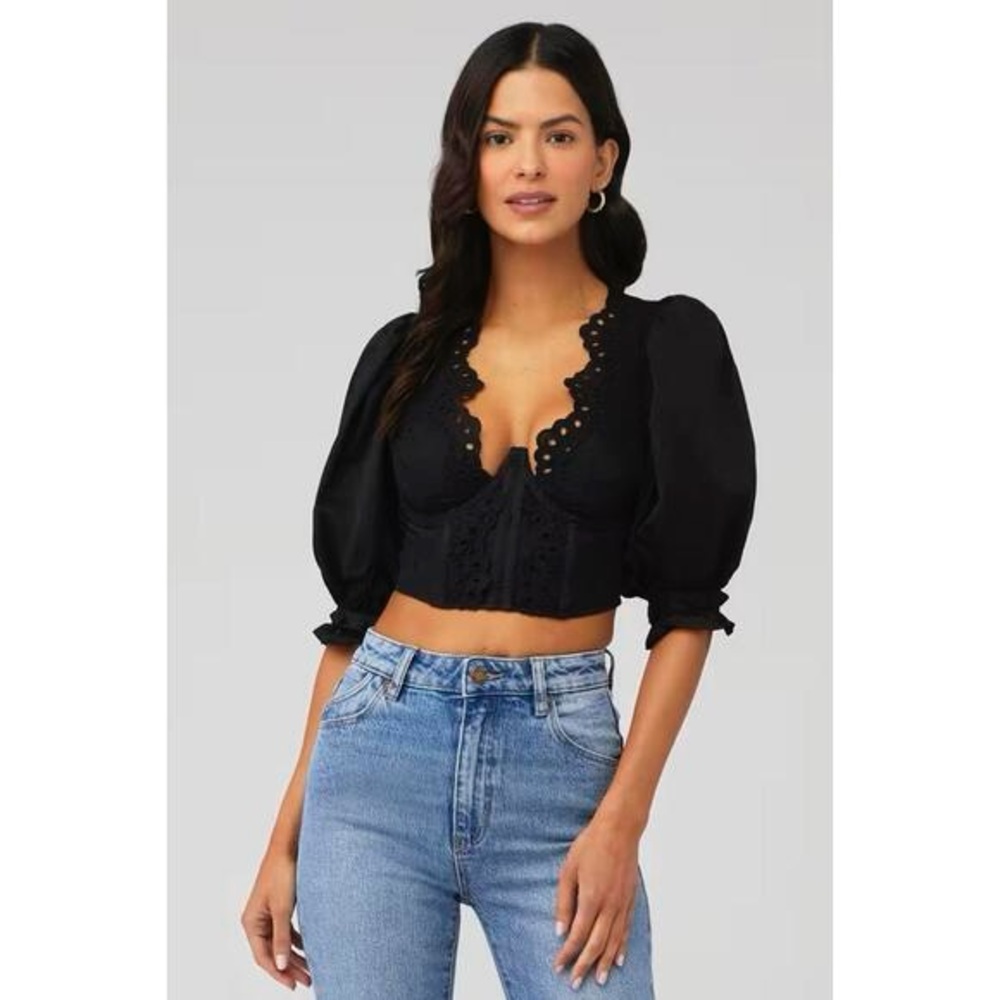 For Love And Lemons Serena Eyelet Bustier Puff Sleeve Top Size Medium